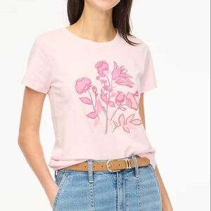 NWOT J Crew Factory Pink Short-sleeve embroidered-flower graphic tee L TINY HOLE